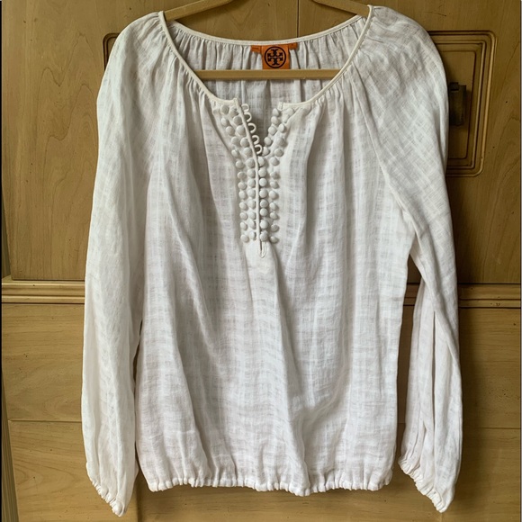 TORY BURCH LS WHITE LINEN BLOUSE - Picture 1 of 6